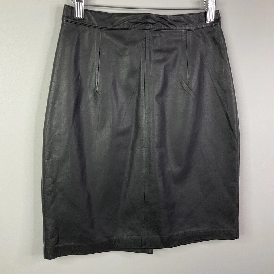 Винтажная кожаная черная женская мини-юбка 1980-х из латуни сливы Nordstrom размер 9 - Изображение 3 из 4