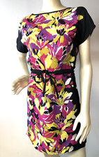 Beth Bowley S Drawstring 100% Silk  Mini Dress colorful ikat print