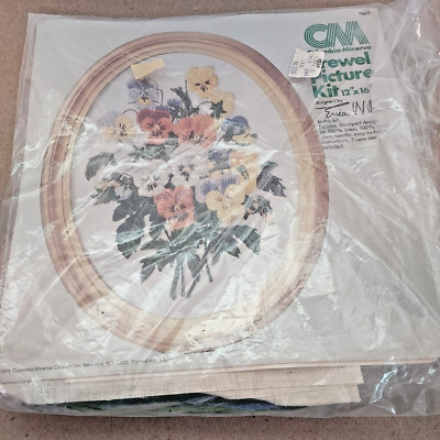 Vintage 1976 Columbia Minerva Crewel Picture Kit Pansies #7685 Opened