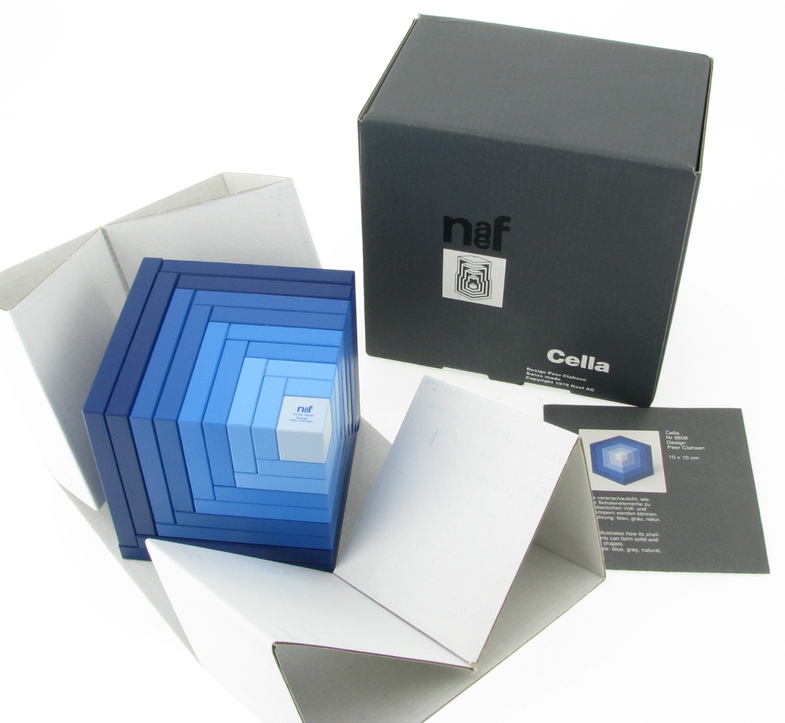 Kurt Naef 9608 Cella Design Peer Clahsen en embalaje original juguete de madera Swiss made cubo
