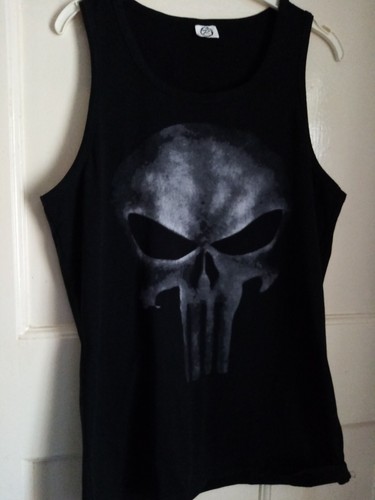 T-Shirt Skull Vest Sleeveless Medium Black Biker Graphic Print Tee Womans - Picture 18 of 24