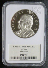Pope John Paul II Knights of Malta Proof 10 Liras 2005 GCN Graded PR70 slabbed