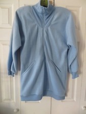 NWOT 80's Vintage Gitano Light Blue Spun Poly Fleece Zip Neck Long Sweater Top M
