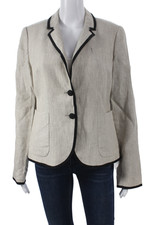 J Crew Women Linen Blazer Beige Collared Long Sleeve Button Size 8