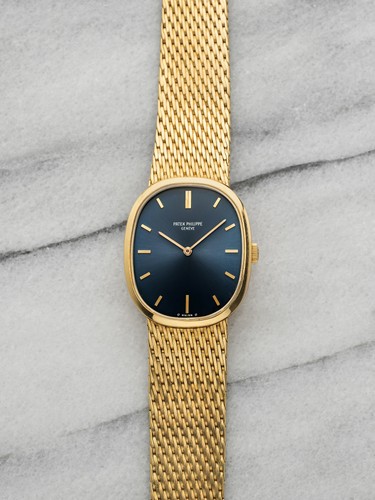 Vintage 1970s Patek Philippe Ellipse 3548 18K YG Blue Patina Dial Manual 27mm