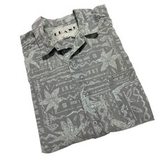 Vintage Frank Button Up Shirt Men L Gray Tribal Geometric Cotton Made in USA C02