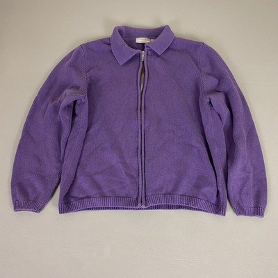 Croft & Barrow Jacket Sweater Women's XL Purple 100% Cotton Zip Up Collared