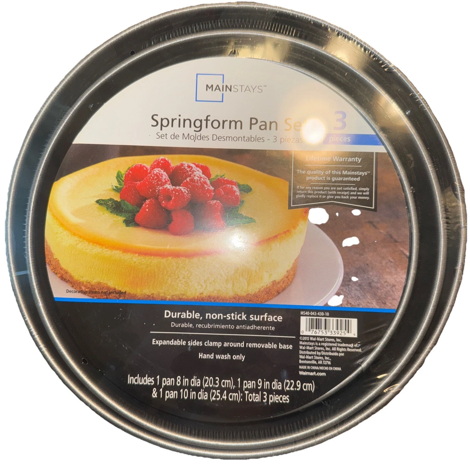 Mainstays Springform Pan Set (3) Pieces 8” 9” 10” Durable Non stick Surfaces