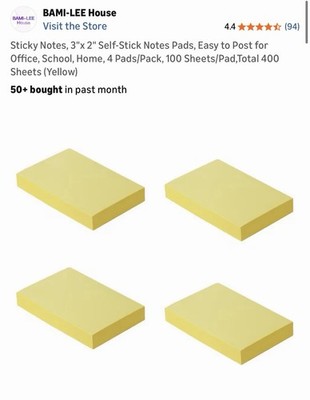 Sticky Notes, 3''x 2'' Self-Stick Notes Pads, Easy to Post for Office, School, ...
