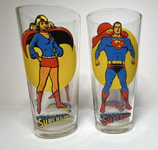 Pepsi Super Series 1976 Superman  Supergirl Clear Glass Advertising Set of 2