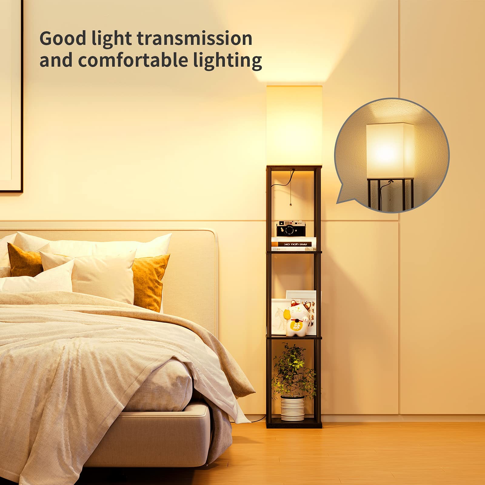Floor Lamp with Shelves, Modern Square Standing Lamp with 3 Color Temperature... thumbnail 3