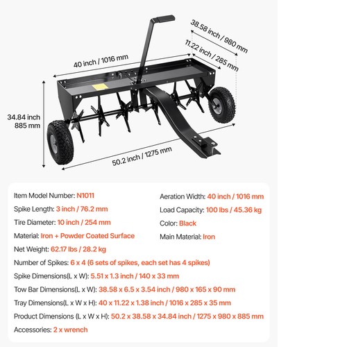 40-Inch Tow Behind Plug Aerator with Universal Hitch Lawn Aerator Tow Behind - Bild 7 von 12