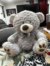 Gray Beige Plush Teddy Bear with Bow Stuffed Animal