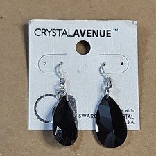 Crystal Avenue Pierce Silvertone Black Crystal Chandelier Earrings Made In USA
