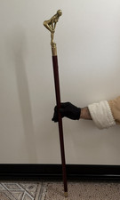 Bronze Lady Walking Stick Sculpture Cane Woman Wood Design Handle Female Signed