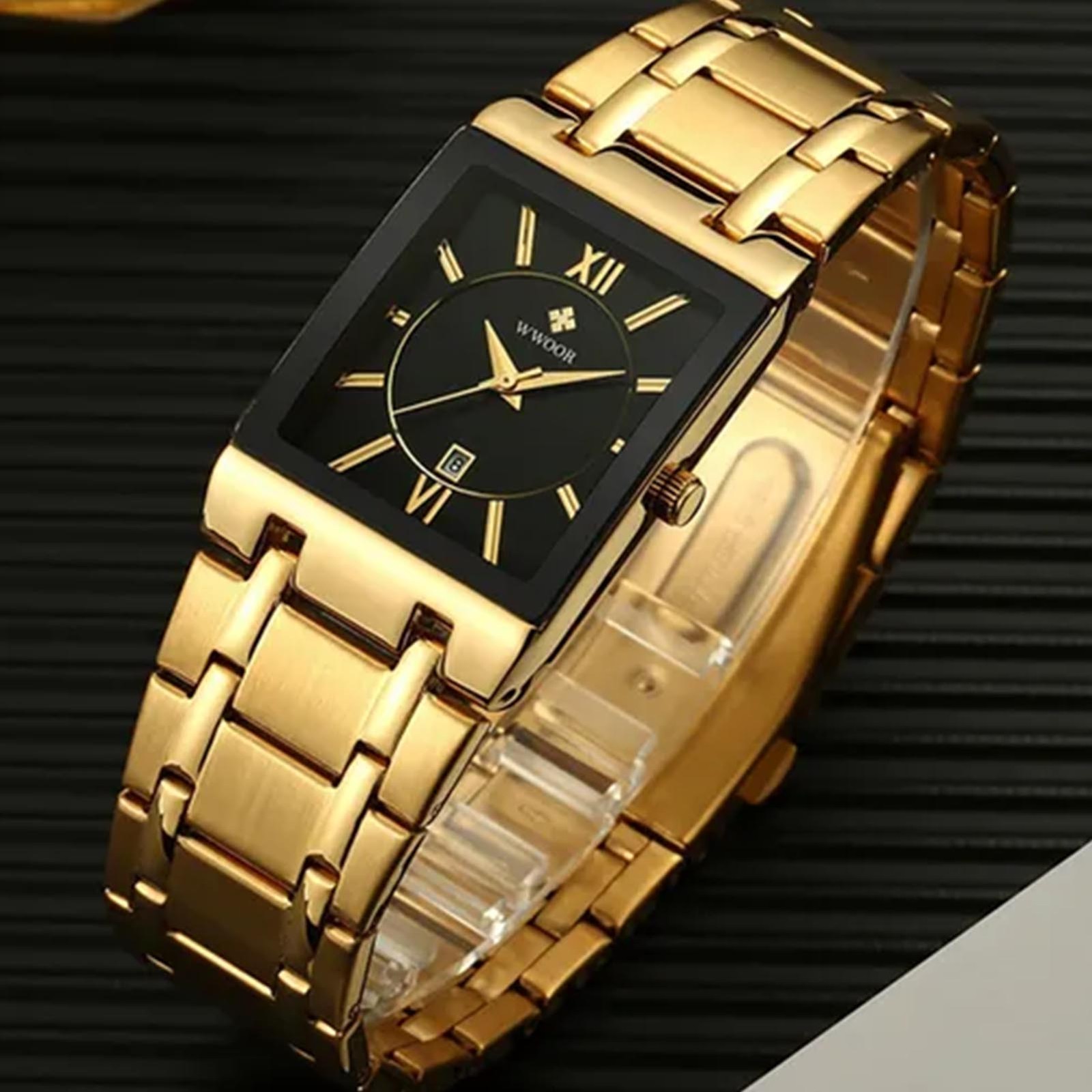*Men Fashion Rectangular Dial Analog Quartz Watch Business Waterproof Calendar S