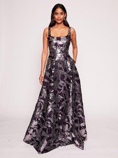 NWT MARCHESA NOTTE LOTUS SEQUIN Square Neck Ball Gown Sz 0-$1095
