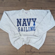 Vintage 1990's Hanes Grey Navy Sailing Sweatshirt Size L