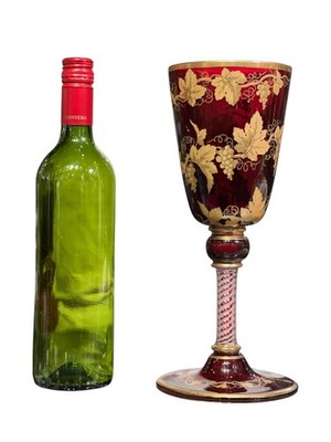 Large Antique Gilt Ruby Bohemian Glass Wine Goblet