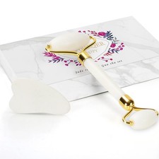 Gua Sha Facial Massage Tool Jade Roller Set, Facial Massager for Face, Neck...