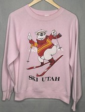 Vintage Ski Utah Sweatshirt Polar Bear Graphic Sz L 90s Distressed VTG Crewneck