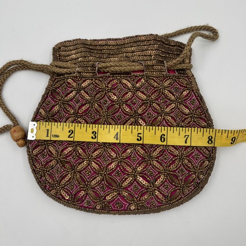 Vintage Style Perlen Kordelzug Bucket Pouch Tasche Handarbeit schöne Tasche - Bild 4 von 7