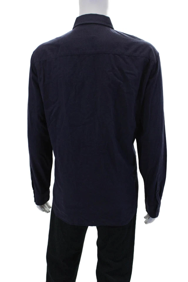 Club Monaco Mens Solid Collared Long Sleeve Button Up Shirt Navy Size XL - Image 3 of 4