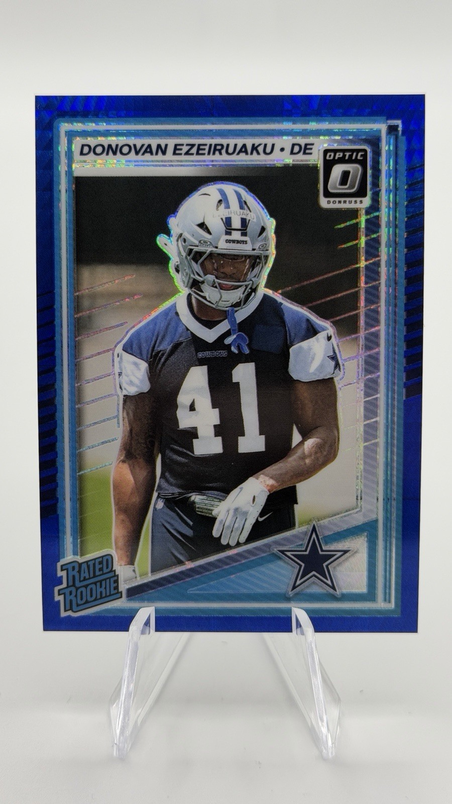 2025 Panini Donruss Optic - Rated Rookie Donovan Ezeiruaku #230 Blue Hyper (RC)