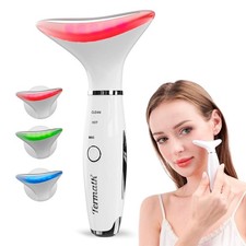3-in-1 Portable Face and Neck Massager Tool with LED, Red Light Therapy, Vibr...