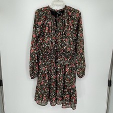 Old Navy Women's Black Floral Lurex Smocked Waist Tiered Mini Boho Dress Size XL