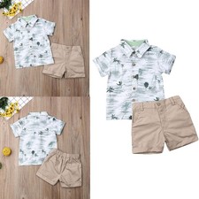 Toddler Boy Summer Clothes Button Lapel Collar T-Shirt  Casual Shorts 2Pcs Sets
