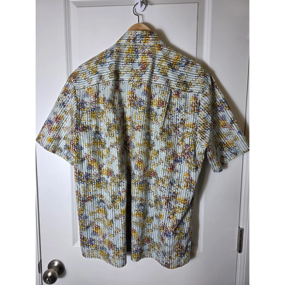 Camisa deportiva de manga corta JHANE BARNES amarilla roja floral de algodón talla L Foto 2 de 4