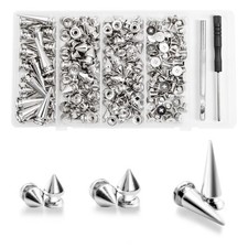 180 Pieces Multiple Sizes Cone Spikes, GTAAOY Punk and Studs Kit, sliver