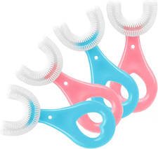 4 Pack U Shaped Toothbrush Kids, Soft Silicone Brush Head Whole Mouth with Handl