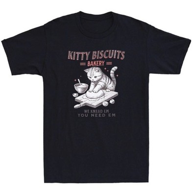 Kitty Biscuits We Knead Em You Need Em Funny Cat Baking Meme Retro new Shirt