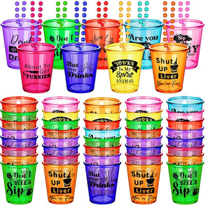 27 Pcs Shot Glass Necklaces Cups Bulk Plastic Shot Glass on Beaded Necklace Naug