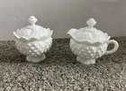 Vintage Hobnail Milk-Glass Sugar Bowl And Creamer Set 1970’s