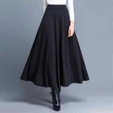 A-Line Skirts Women Elastic High Waist Long Skirt Casual Solid Color Maxi Skirts