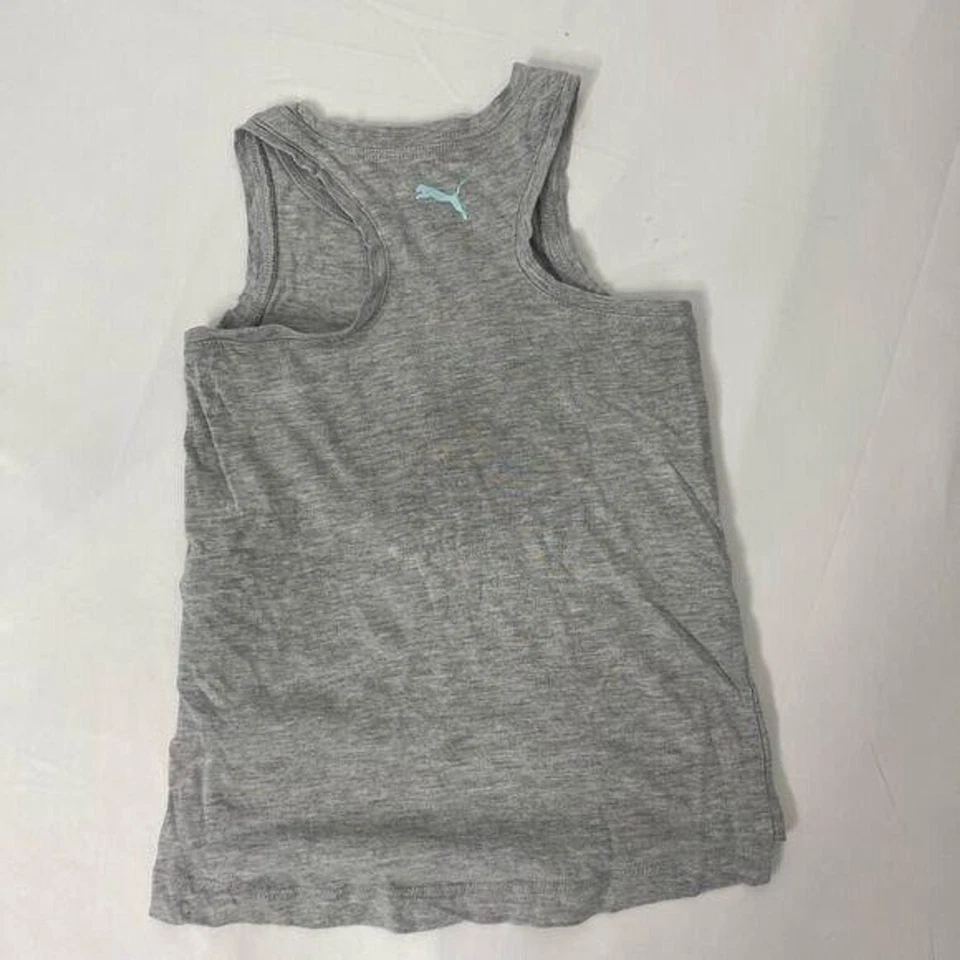 Girl's Size 4 Athletic Tank Top Shirt Puma Grey and Blue Big Logo - Image 3 of 4
