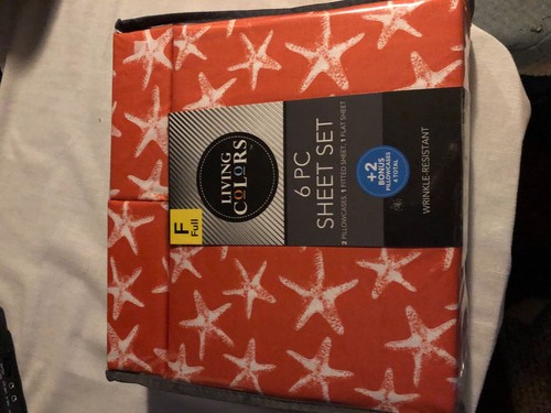 LIVING COLOR FULL SHEETS SET FLAT FITTED 4 PILLOWS CASES WRINKLE RESISTANT - Picture 2 of 5