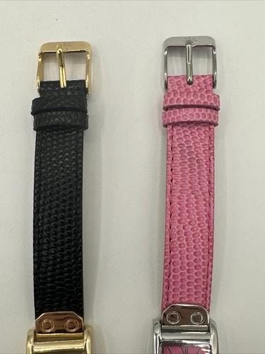 Set of 2 Isaac Mizrahi Live! Wrist Watch Black Gold Pink Silver Skinny Strap - Picture 3 of 7