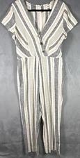 Urban Outfitters Linen Karen Striped Surplice Button-Through Jumpsuit Women's L