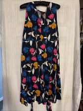 LOFT FLORAL DRESS WOMENS PETITE LARGE BLUE ALL OVER PRINT TIE BACK SLEEVELESS