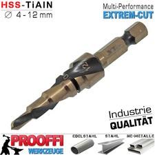 HSS TiALN Stufenbohrer Ø 4 - 12 mm Spiral Schäl Fräser Kegel Konus Bohrer Senker
