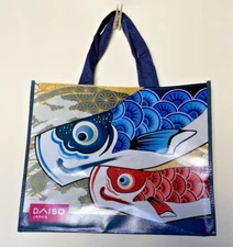 Daiso Japan Blue Red Koi Fish Reusable Shopping Bag/Tote with Tag