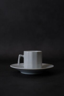 Vintage Espresso Cup Set Tea Cup Set 1980s Dehua White Porcelain Polygon Style