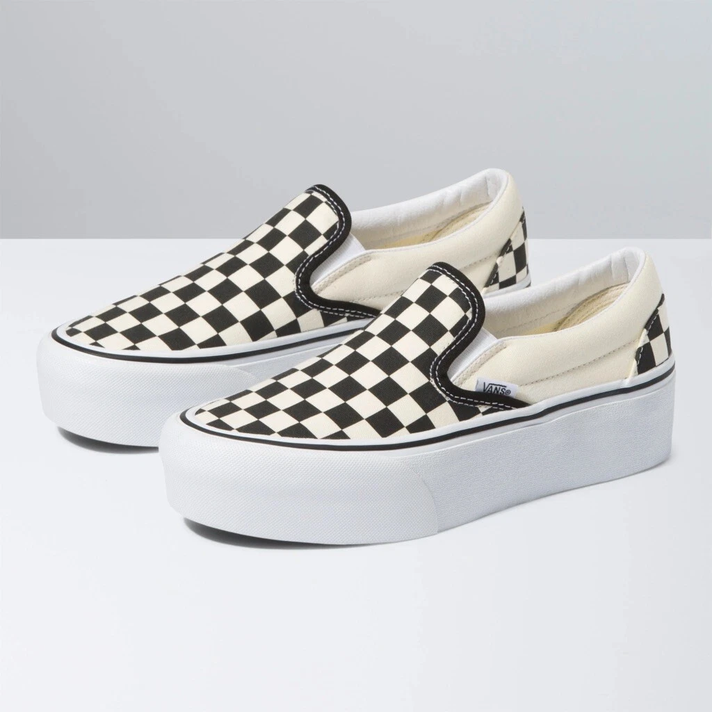 checkered vans slip ons women's