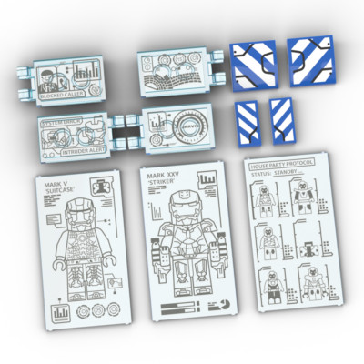 Upgrade-Kit (bedruckte Teile) für LEGO  Super Heroes 76125 Iron Mans Werkstatt