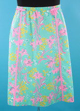 VTG Women's 60s Teal  Pink Bow Trim Floral Print Lilly Pulitzer Skirt M/L 1960s