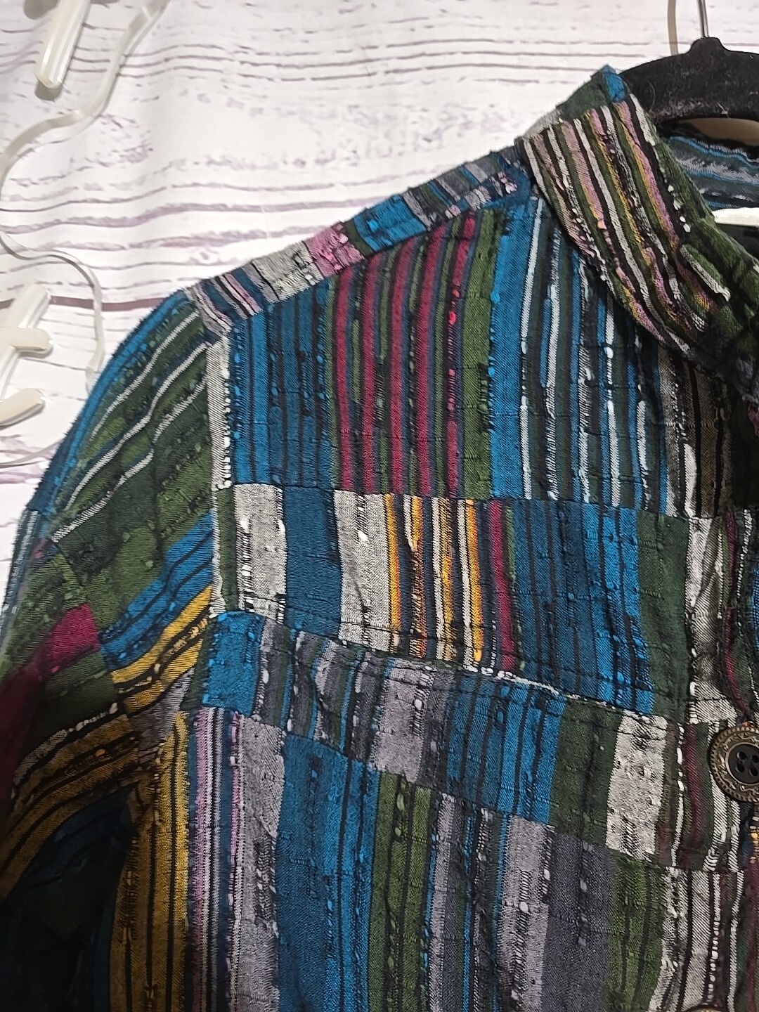 CJ Banks Multicolor Patchwork Button Down Boho Ho… - image 3